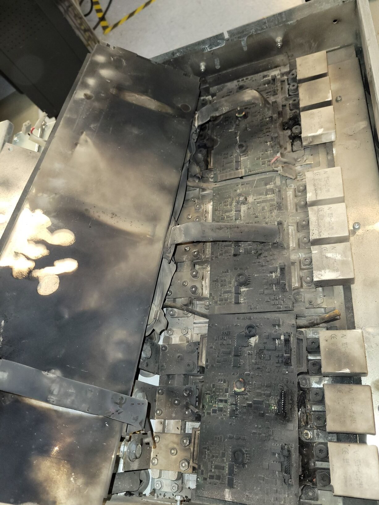 Damaged ABB ACS800 mining inverter before repair at IPS Folcroft